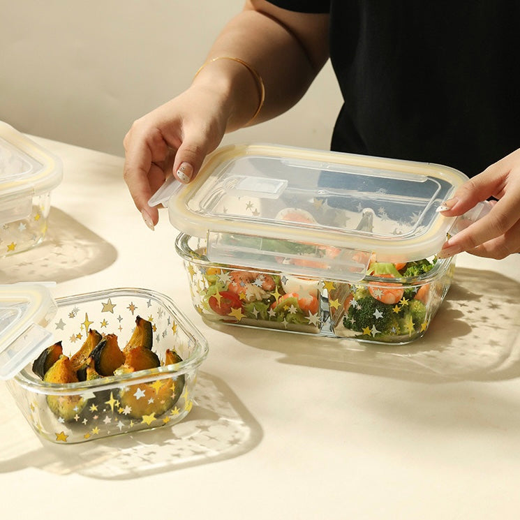 Colorful Star Glass Food Container - 850ML Bento Box
