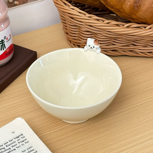 Hand-Painted 3D Cat Ceramic Bowl, 300ML Capacity