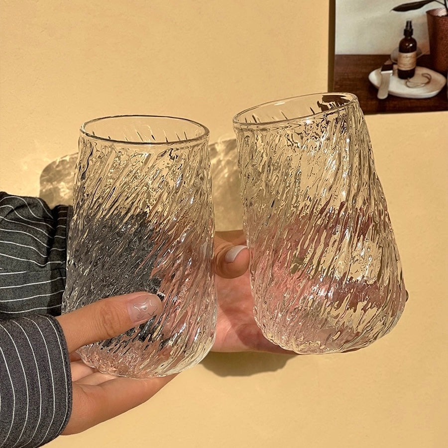 Textured Tree Pattern Glass Cup - 400ML Capacity