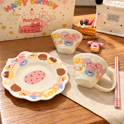 Birthday Bunny Ceramic Tableware Gift Set – Set of 5