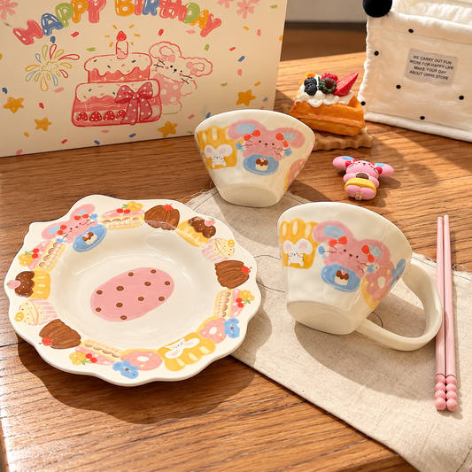 Birthday Bunny Ceramic Tableware Gift Set – Set of 5