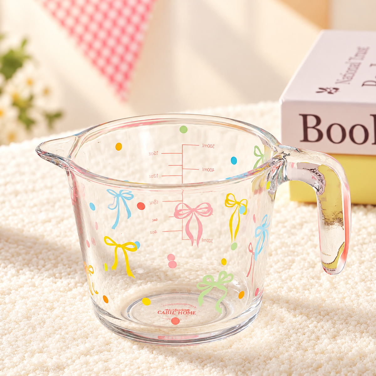 Colourful Bow Borosilicate Glass Measuring Cup – 650ML