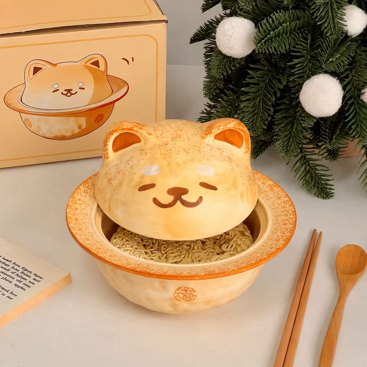 Kawaii Shiba Inu Ceramic Ramen Bowl with Lid - 700ML