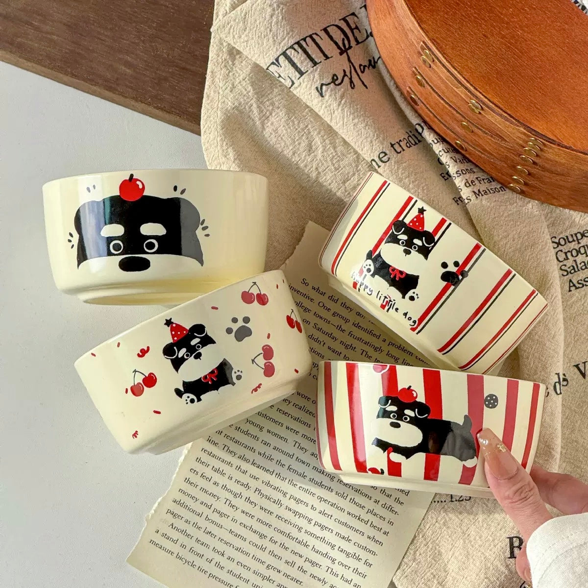 Cute Schnauzer Ceramic Bowl Gift Set - Set of 4, 350ML