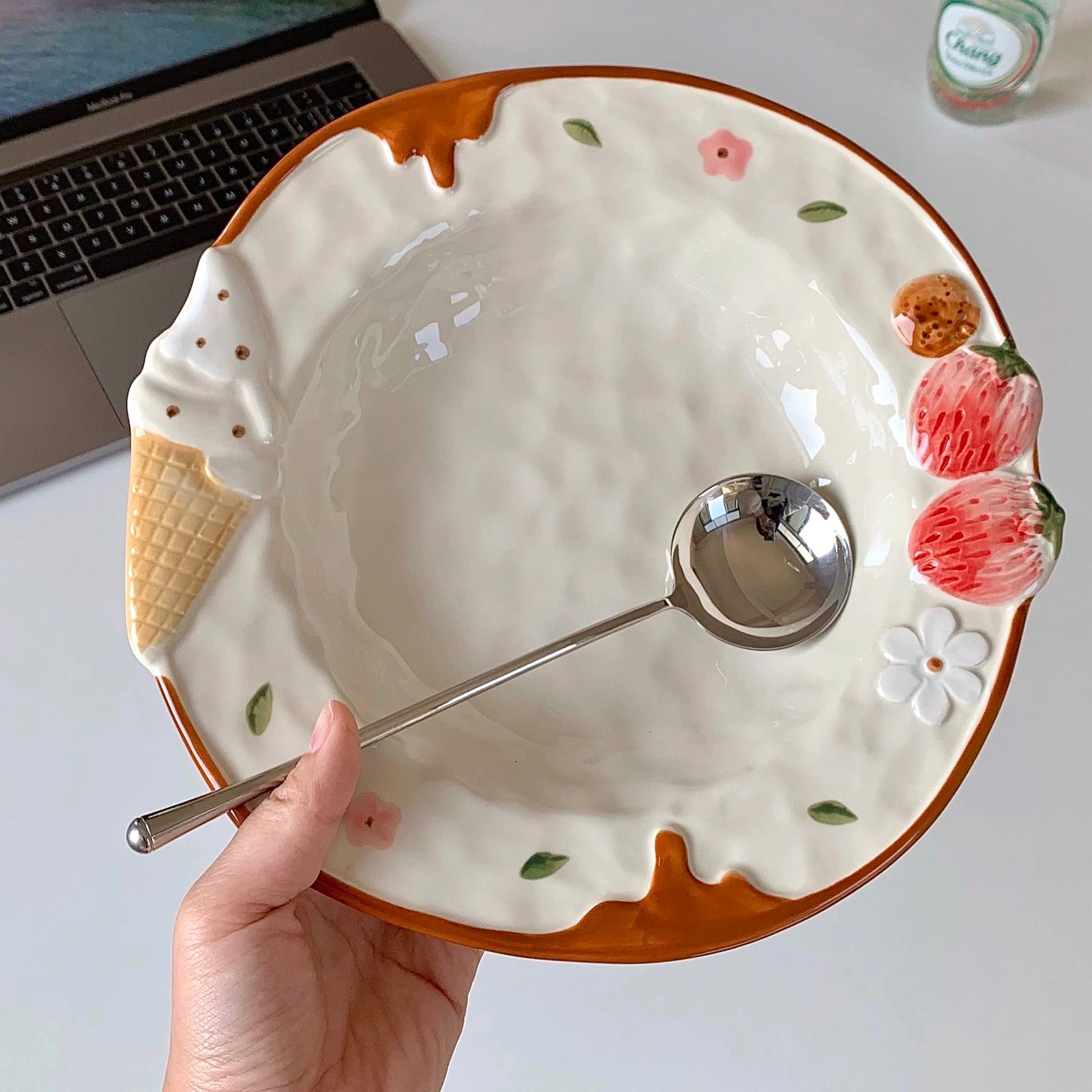 Hand-Painted Strawberry Embossed Ceramic Plate | 9.5-Inch