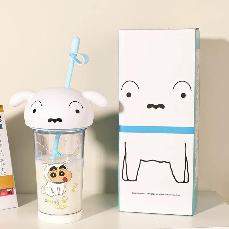 Crayon Shin-Chan & Shiro Portable Straw Cup - Cute Design, BPA-Free Tritan Material