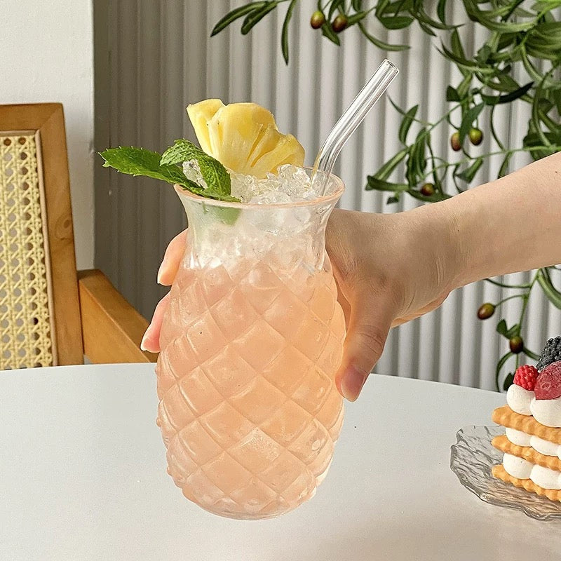 Pineapple Shape Glass Cup with Straw - 480ML