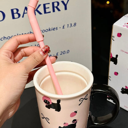 Black Cat Ceramic Cup with Lid & Straw – 520ML