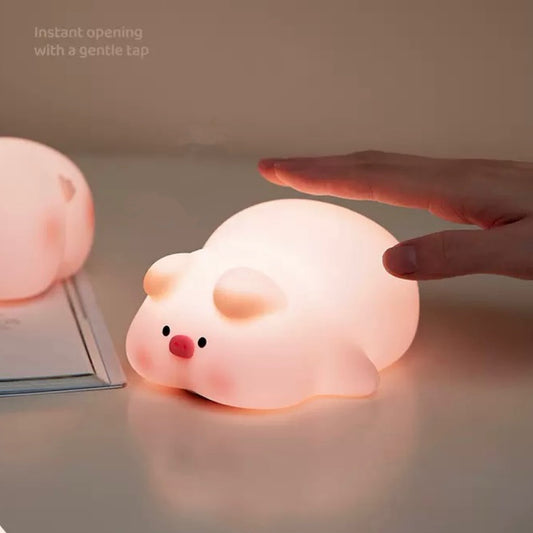 Cute Piggy Tap Night Light - USB Rechargeable