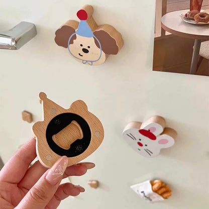 Cute Animal Wooden Fridge Magnet Bottle Opener | 2-in-1 Decorative and Functional Kitchen Accessory