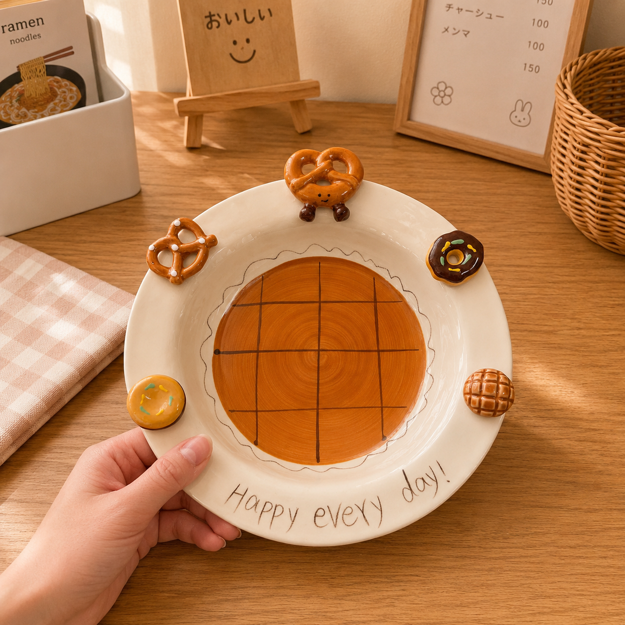 Hand-Painted Caramel Bread Ceramic Deep Plate, 8-Inch