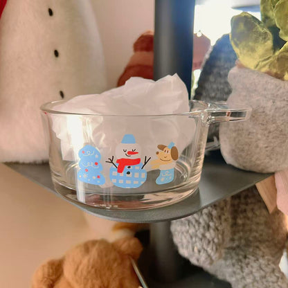 Christmas snowman glass yogurt bowl with festive design and Best wishes message, 400ML