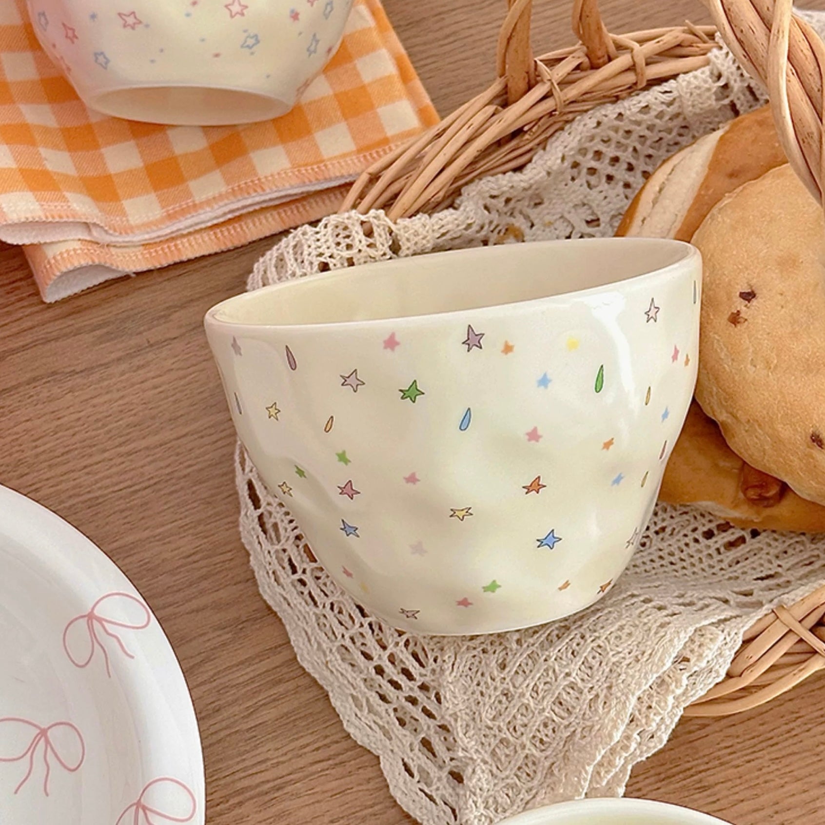 Colorful Star Ceramic Bowl, 550ML Capacity