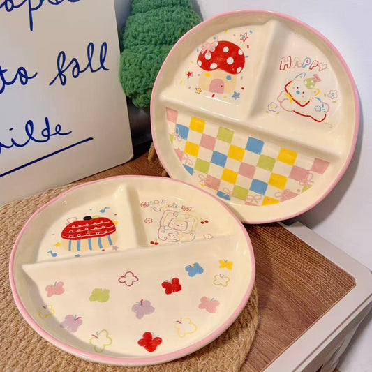 Crayon Doodle Ceramic Divided Breakfast Plate, 8-Inch