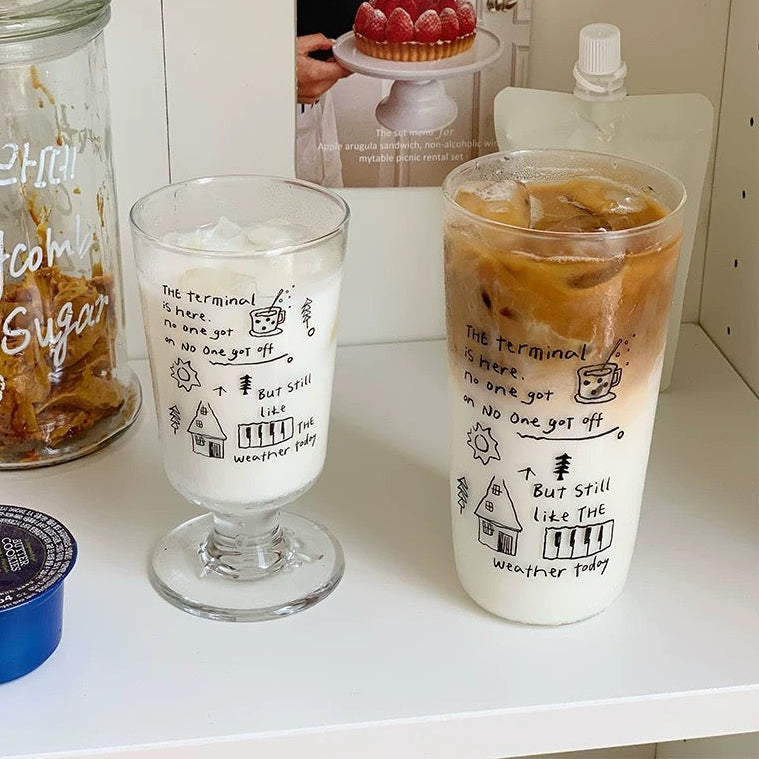 Doodle Line Art Glass Cup – 250ML & 400ML