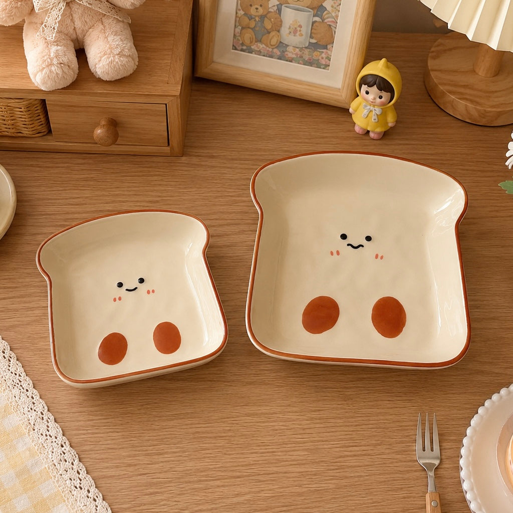 Kawaii Smiley Toast Ceramic Dish – 2 Sizes
