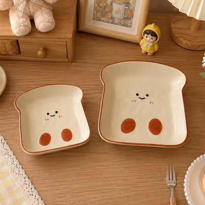 Kawaii Smiley Toast Ceramic Dish – 2 Sizes
