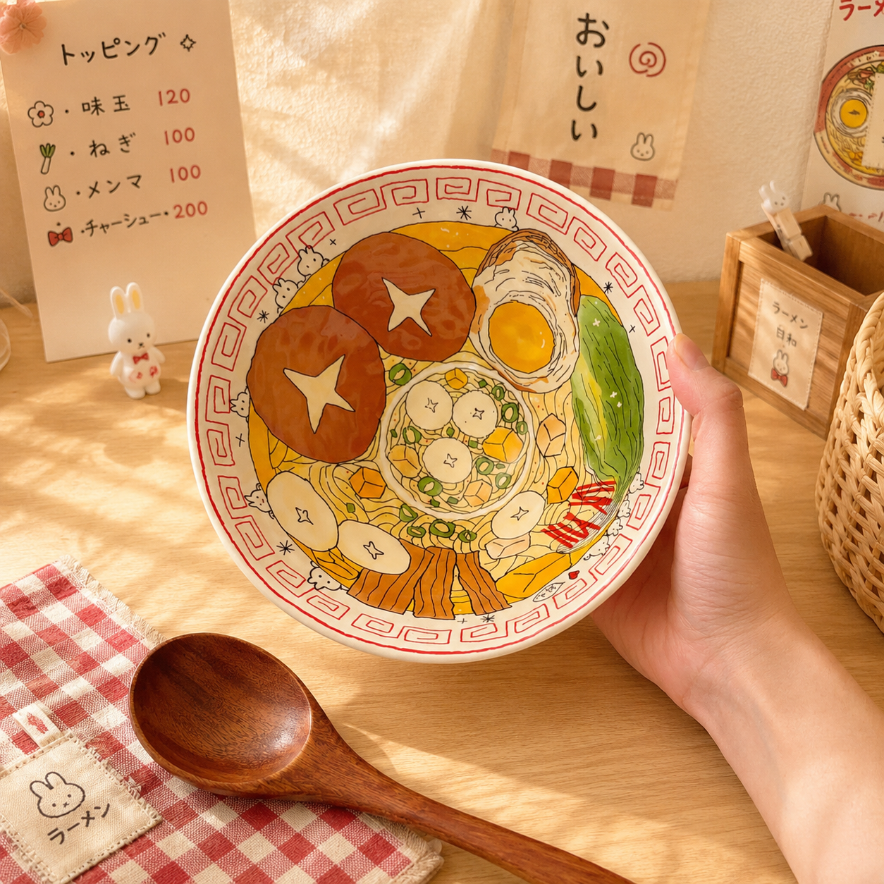 Japanese Ramen Illustration Ceramic Bowl, 800ML
