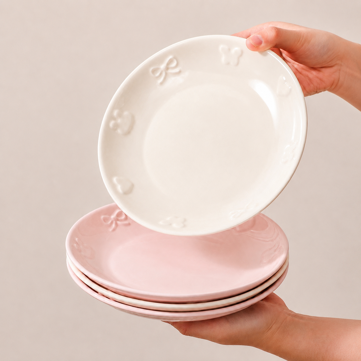 Embossed Bunny Kawaii Ceramic Dessert Plate, 8-Inch