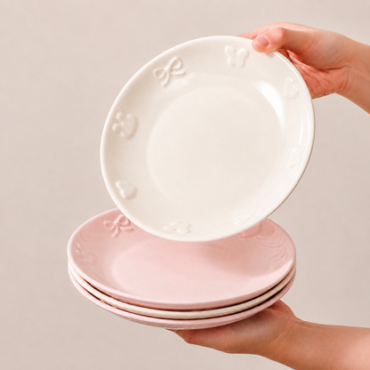 Embossed Bunny Kawaii Ceramic Dessert Plate, 8-Inch