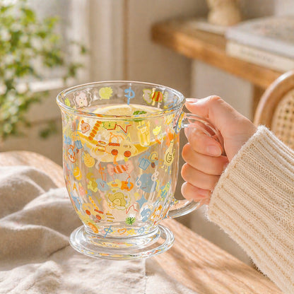 Doodle & Balloon Bunny Glass Mug with Handle – 460ML