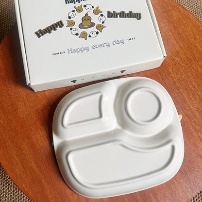 Hand-Painted Button Puppy Ceramic Divided Breakfast Plate, 8-Inch