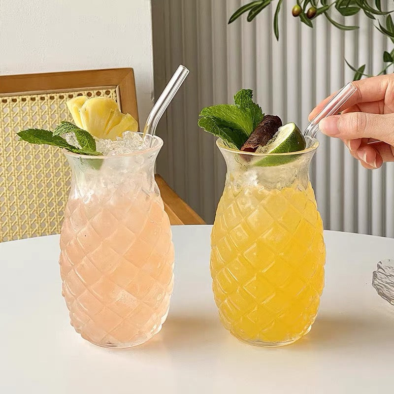 Pineapple Shape Glass Cup with Straw - 480ML