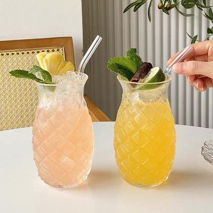 Pineapple Shape Glass Cup with Straw - 480ML