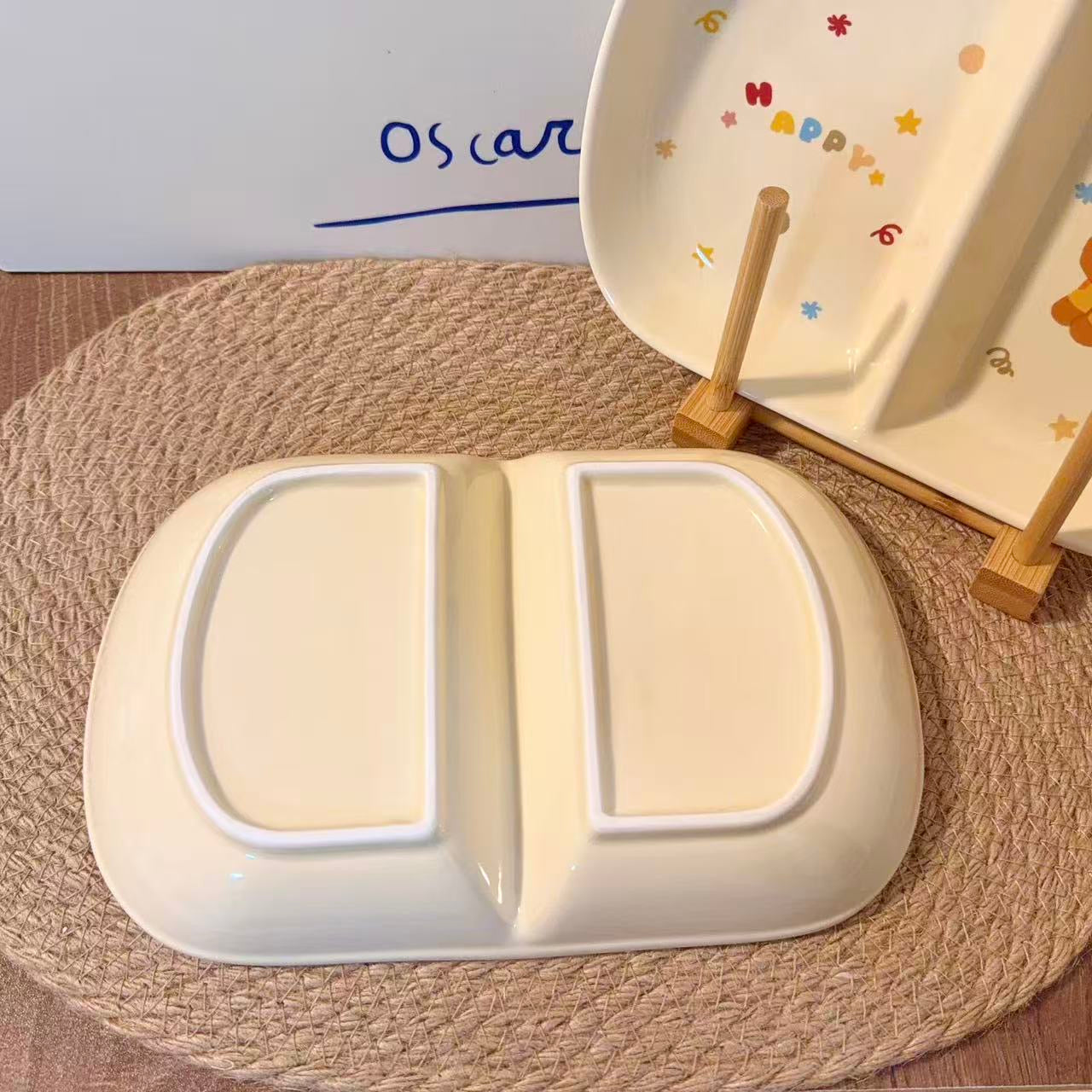 Cute Cat & Dog Ceramic Divided Breakfast Plate, 9.4-Inch