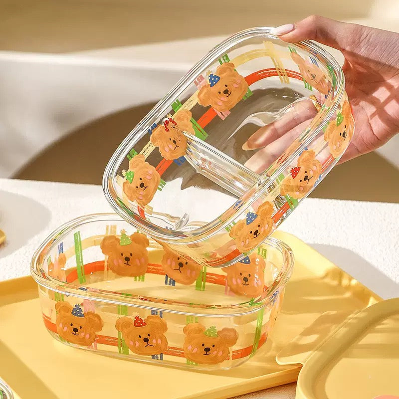 Cute Bear Glass Food Container - 800ML Bento Box