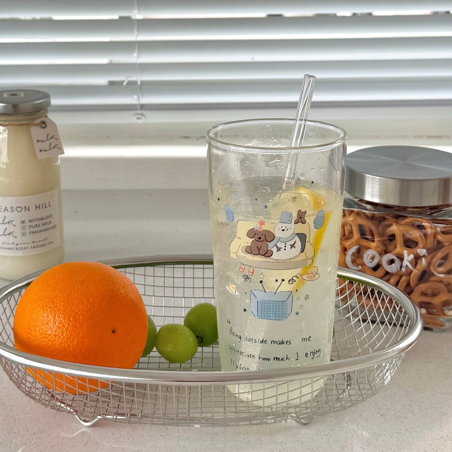 Winter Snowman Glass Cup with Straw – 400ML