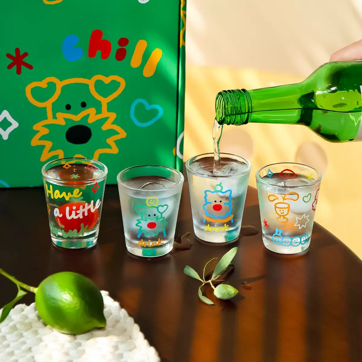 Doodle Dog Soju Shot Glass Gift Set, 70ML – Set of 4