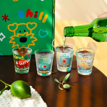 Doodle Dog Soju Shot Glass Gift Set, 70ML – Set of 4
