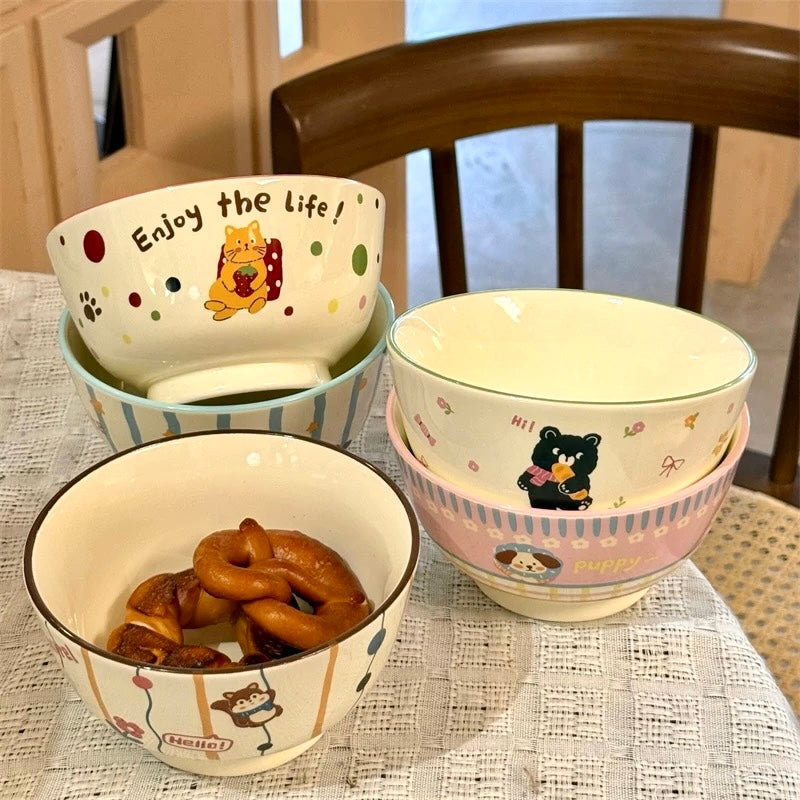 Cute Animal Party Ceramic Cereal Bowl - 5 Designs, 350ML