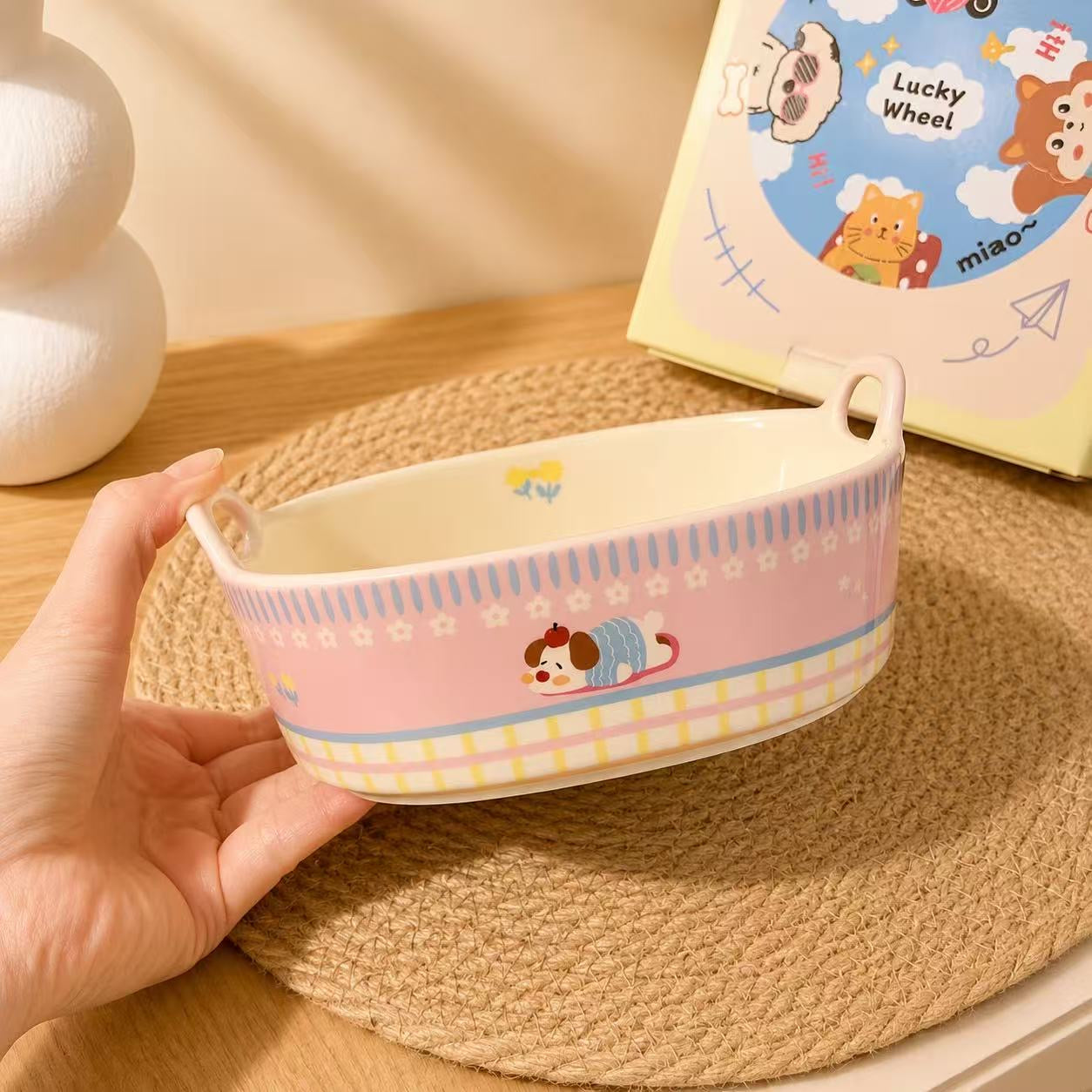 Cute Animal Ceramic Baking Dish with Handles - Oven & Air Fryer Safe