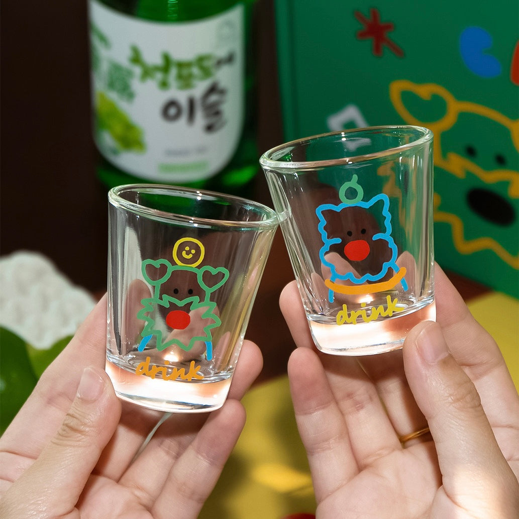 Doodle Dog Soju Shot Glass Gift Set, 70ML – Set of 4