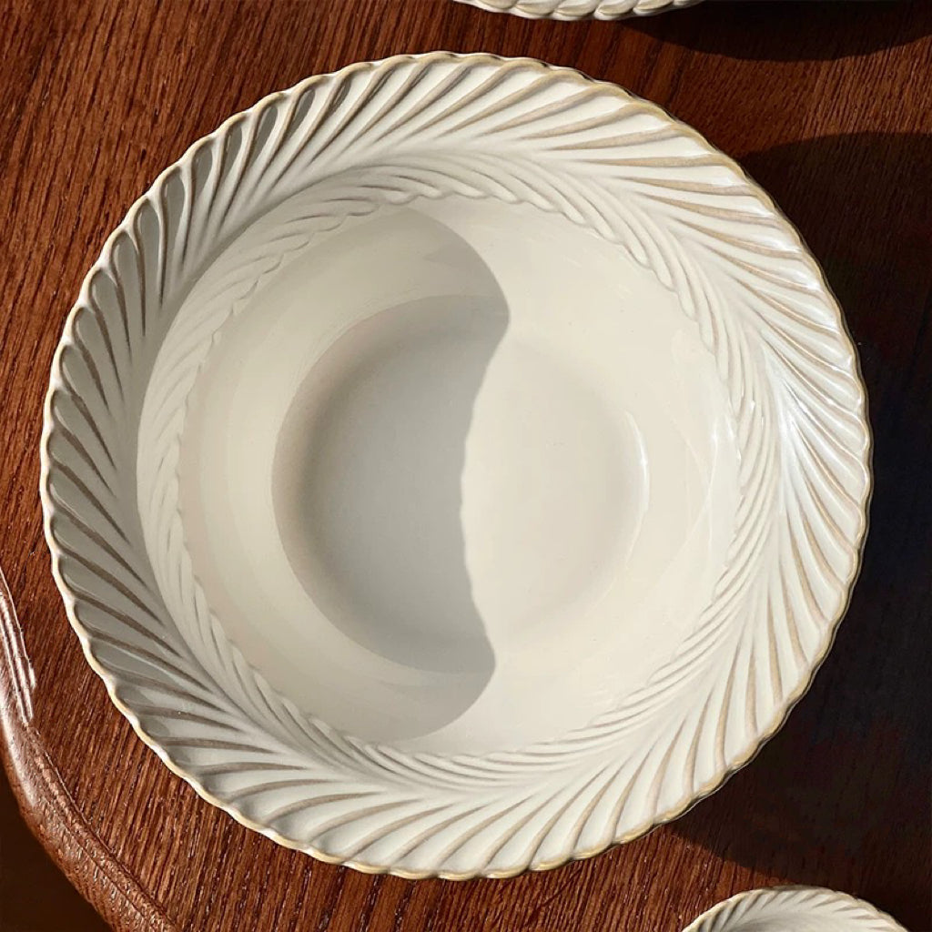 Retro Kiln-Transformed White Porcelain Soup Bowl | Unique Color Variations - 9 Inch