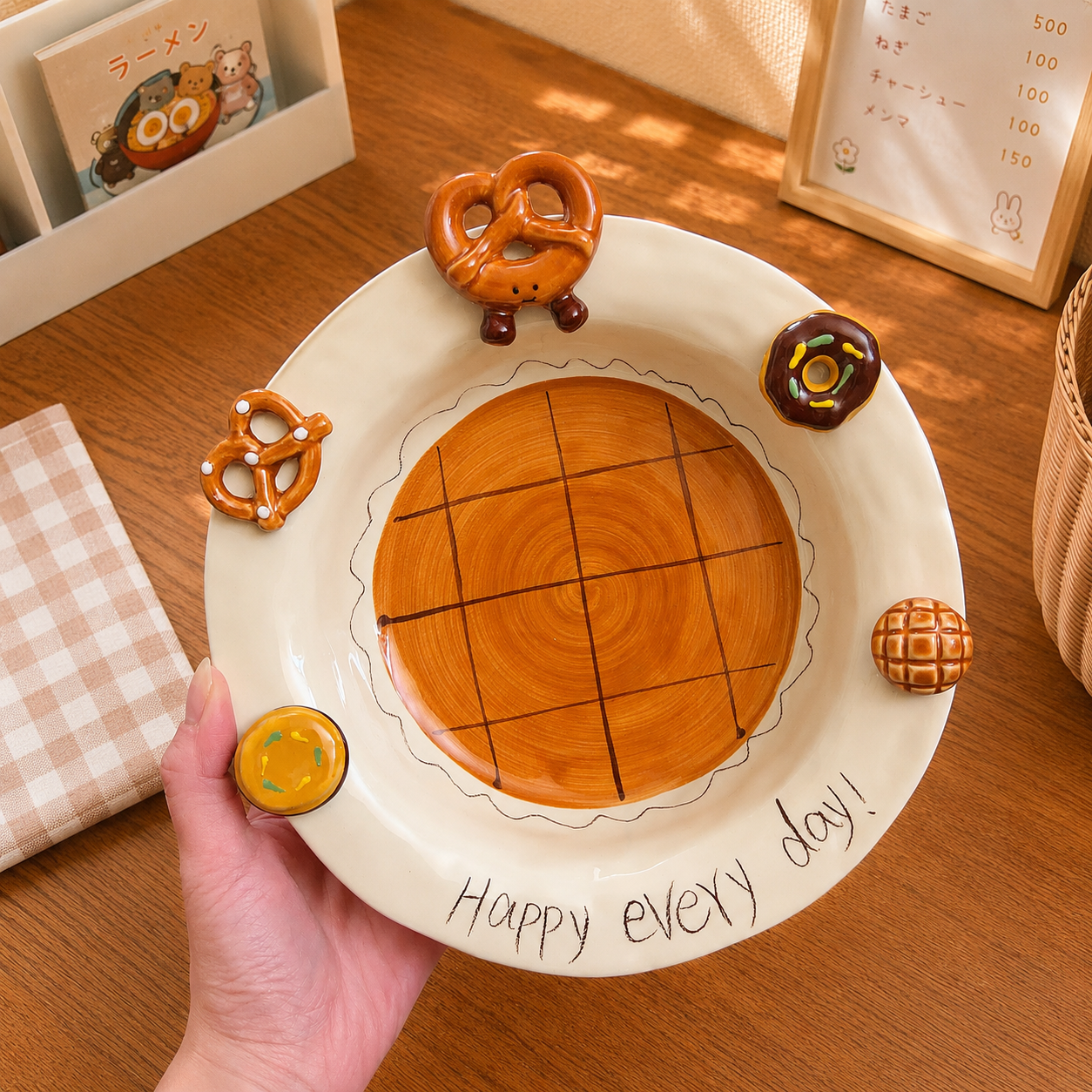 Hand-Painted Caramel Bread Ceramic Deep Plate, 8-Inch