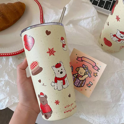 Winter Bear & Puppy Stainless Steel Travel Tumbler – 550ML