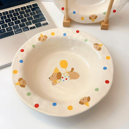 Balloon Pup Handcrafted Ceramic Deep Plate, 8.25-Inch
