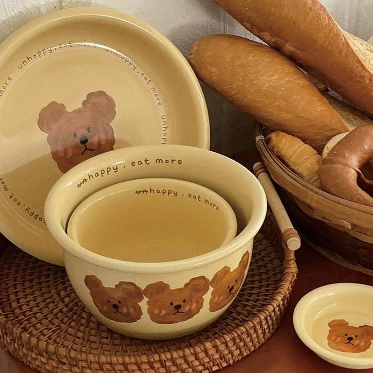 Creamy Yellow Emo Bear Series Dinnerware Set - Set of 5 | Perfect Gift for Housewarming and Birthdays