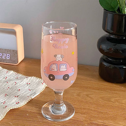 Cute Bunny & Puppy Footed Glass Cup - 320ML