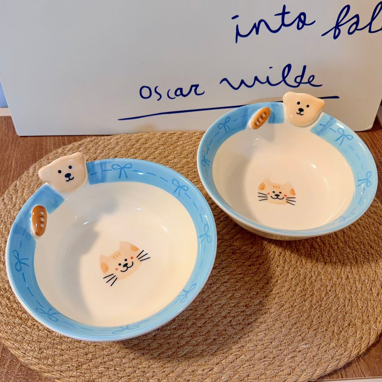 Hand-Painted Bow Bear Ceramic Soup Bowl - 600ML