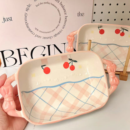 Pastel Pink Bow Handle Casserole Dish – 600ML Ceramic Bakeware