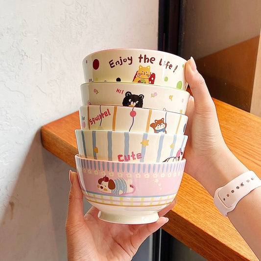 Cute Animal Party Ceramic Cereal Bowl - 5 Designs, 350ML