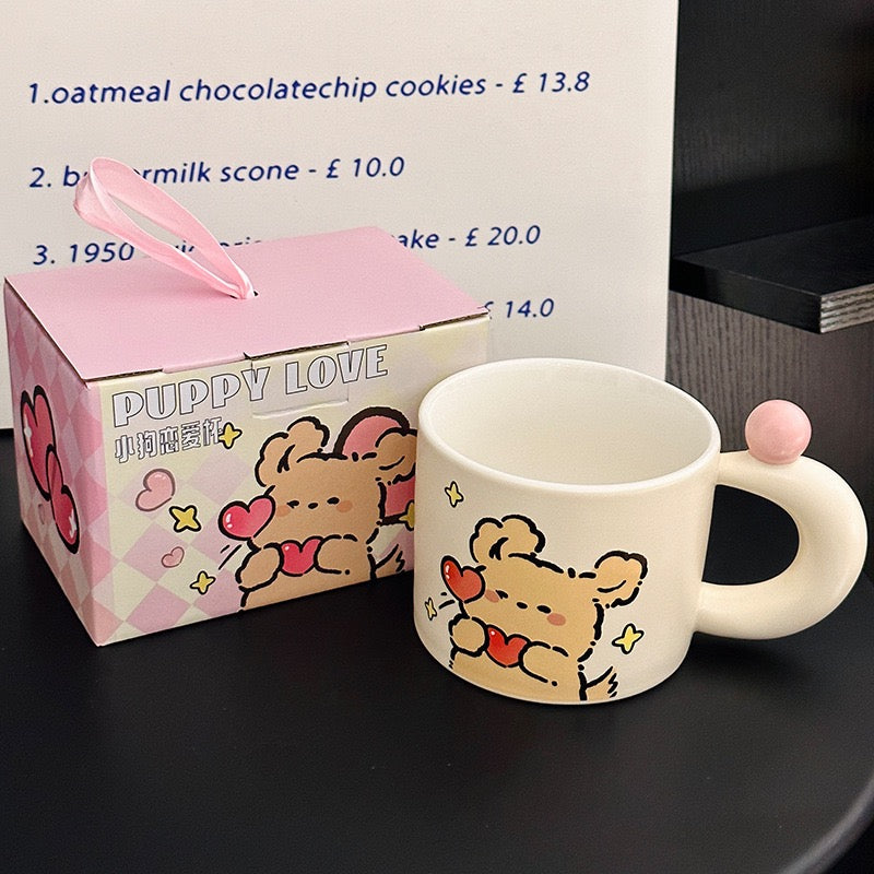 Adorable Puppy Couple Ceramic Mug – 380ml Cute Gift Box Set