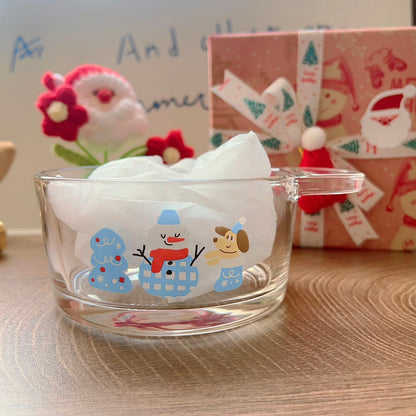 Christmas snowman glass yogurt bowl with festive design and Best wishes message, 400ML
