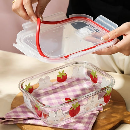 Strawberry Bunny Glass Food Container - 850ML Bento Box
