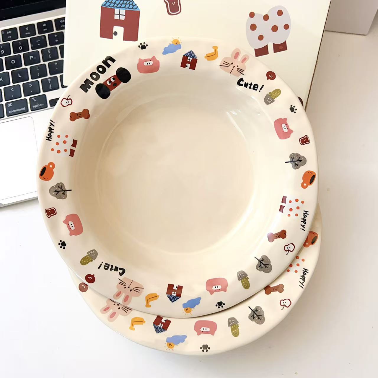 Moon Dog Series Ceramic Deep Plate, 8-Inch