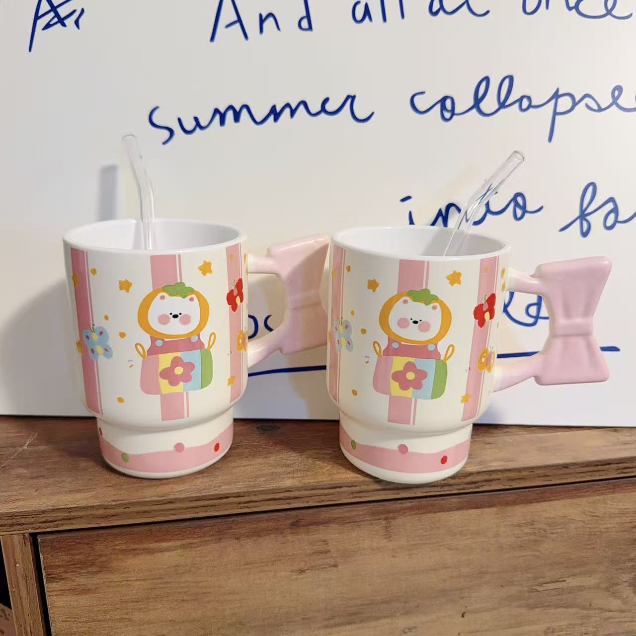 Pink Westie Ceramic Straw Mug with Lid - 400ML